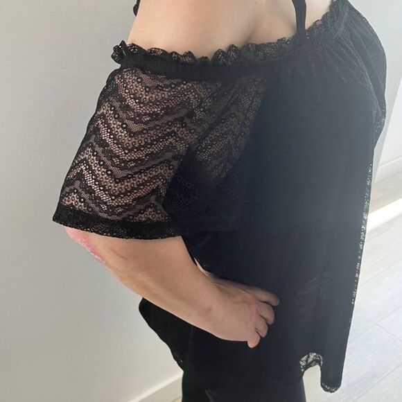 torrid Tops - New Torrid Woman Top Off-shoulder sleeves lace Size 2 Black polyester plus